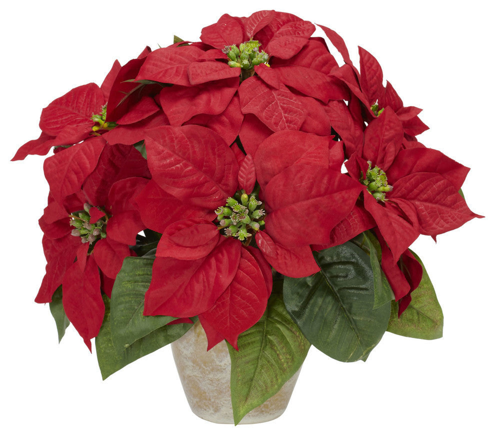 Poinsettia With Ceramic Vase Silk Flower Arrangement