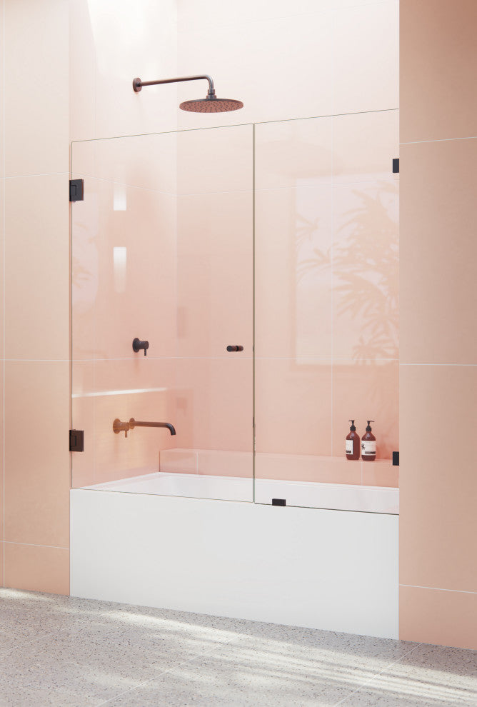 58.25"x64" Frameless Shower Bath Door Wall Hinge, Matte Black