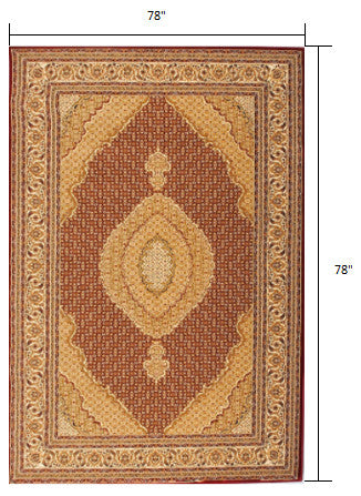 7" Round Red and Beige Medallion Area Rug