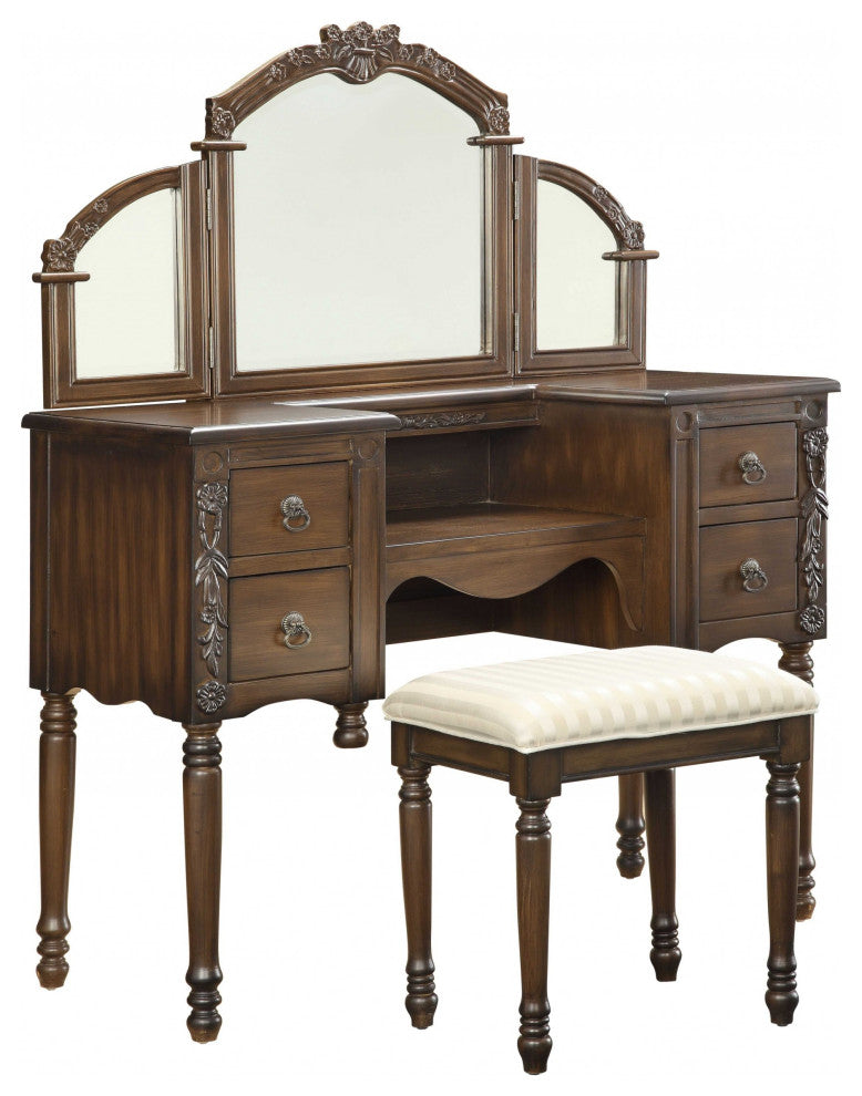 HomeRoots 46" X 19" X 35" Oak Wooden Vanity Desk And Stool