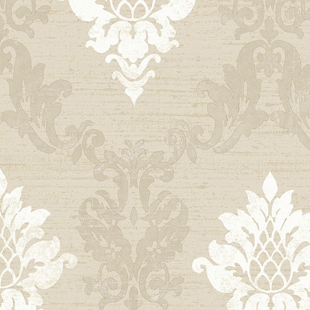 Silk Impressions 2, Contemporary Floral Cream, White Wallpaper Roll
