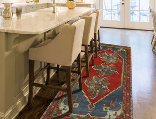 Fine Vintage Distressed Caroline Red/Navy Runner, 4'10x10'2