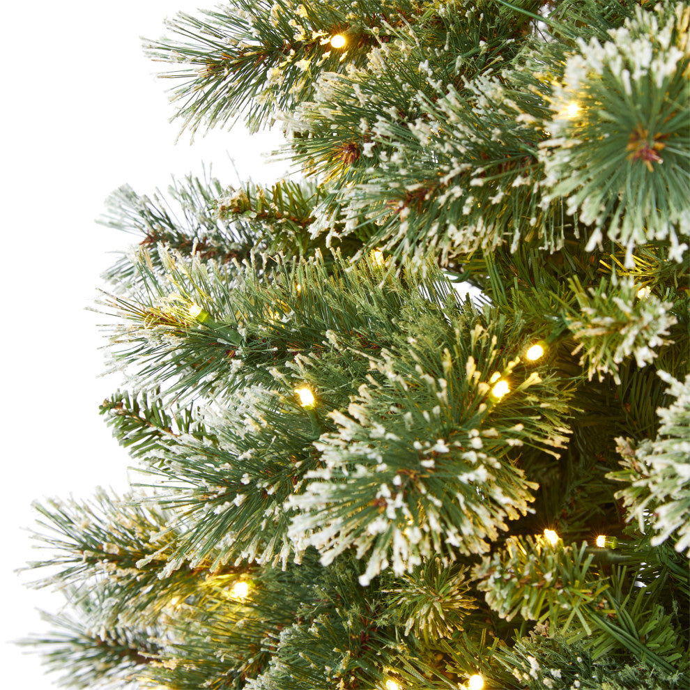 7' Wisconsin Slim Snow Tip Pine Faux Christmas Tree With 400 Clear LED Lights