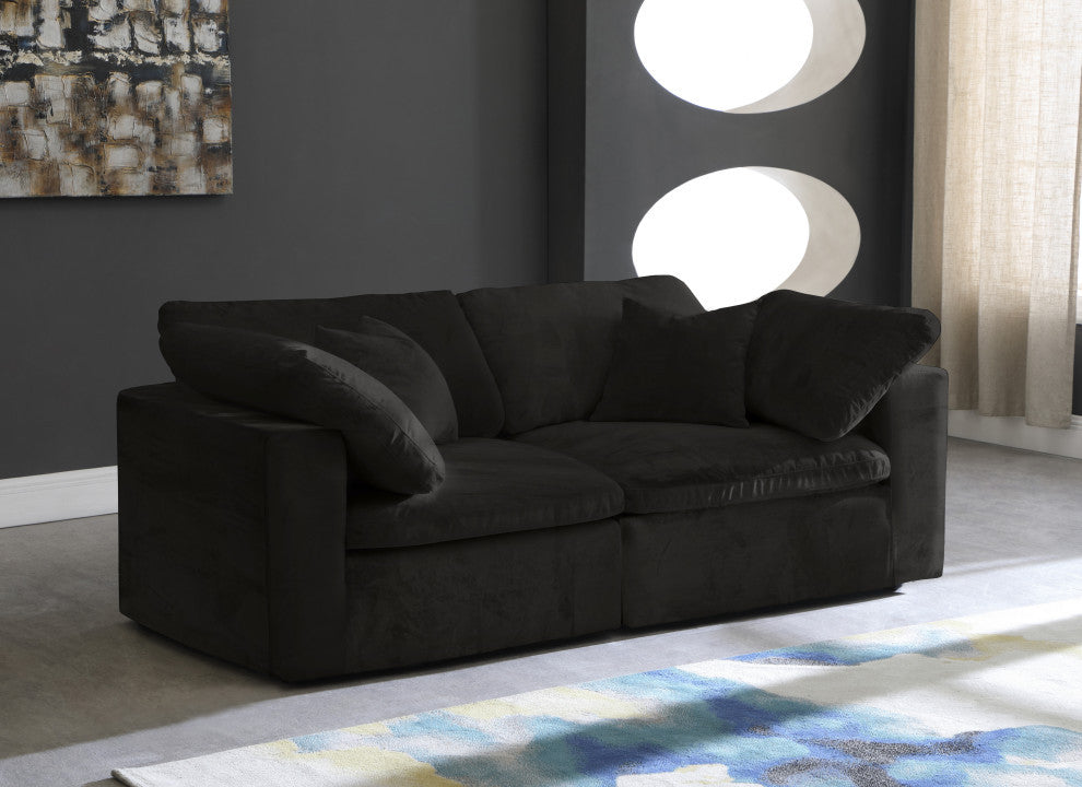 Cozy Velvet Upholstered Comfort 2-Piece Modular Sofa, Black