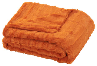 Derby Double Sided Faux Fur Throw Blanket, Burnt Orange
