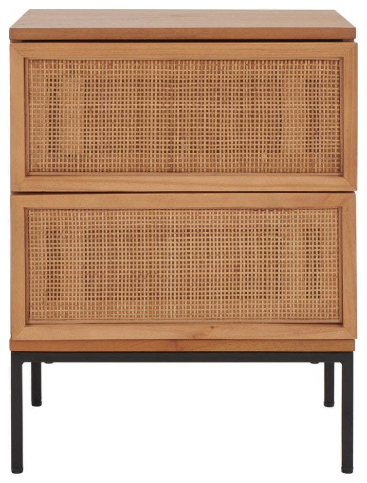 Safavieh Zadie 2 Drawer Rattan Nightstand, Natural/Black