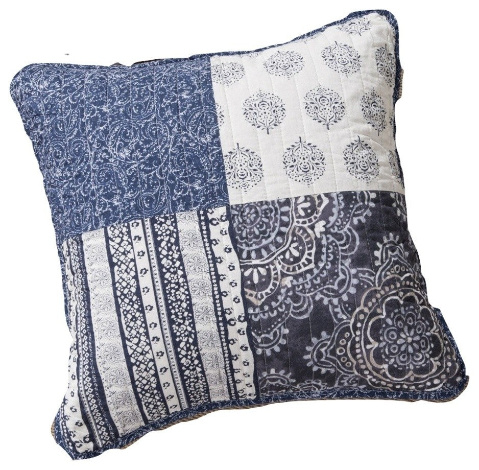 Patchwork Cushion Covers, Denim Blue, Set of Two