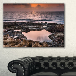 "Rocky African Coastline Sunset" Oversized Beach Canvas Artwork, 32"x16"
