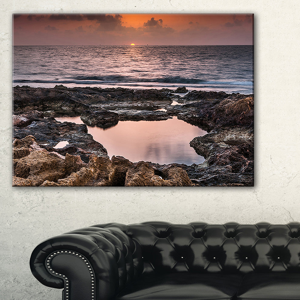 "Rocky African Coastline Sunset" Oversized Beach Canvas Artwork, 32"x16"