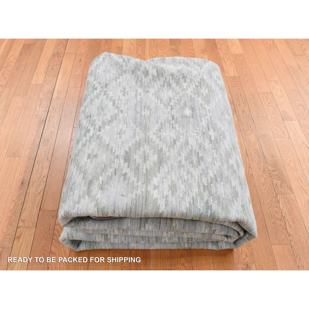 Ivory Pure Silk With Textured Wool Fluffy Collection Hand Knotted Rug 9'10"x14'