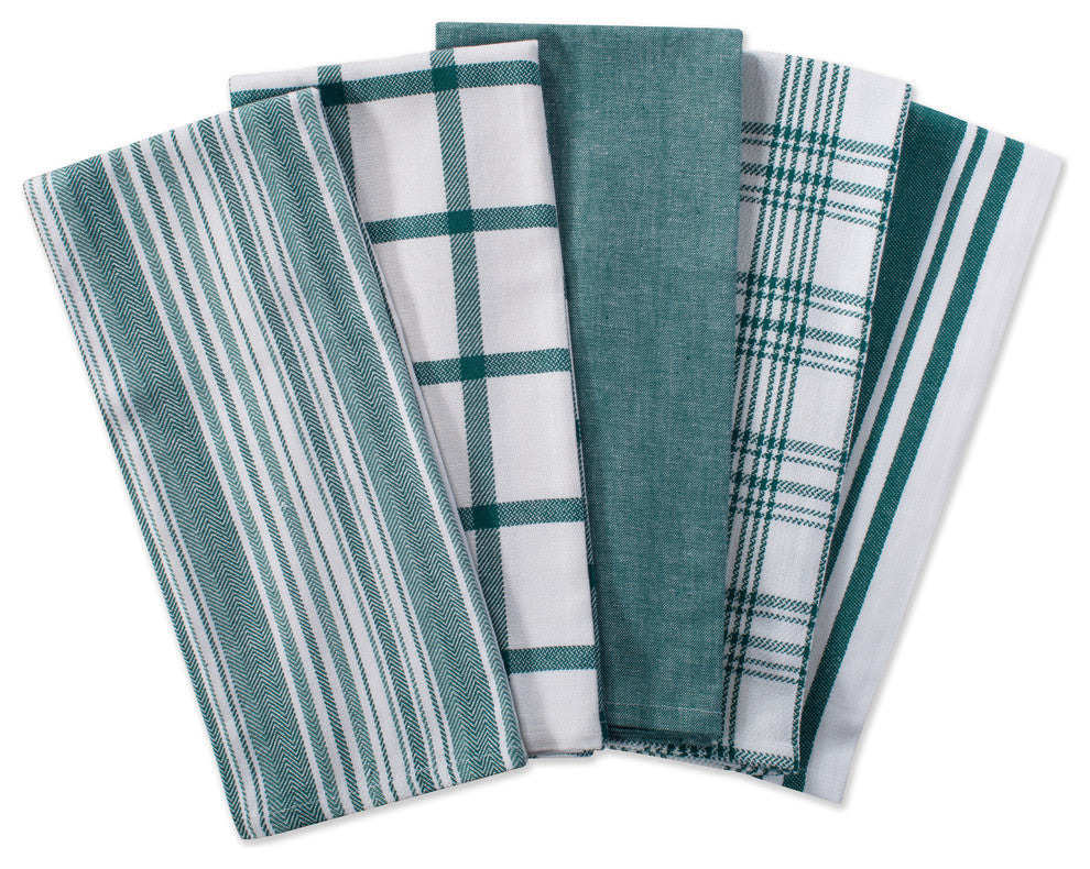 DII Assorted Teal Woven Dishtowel, Set of 5