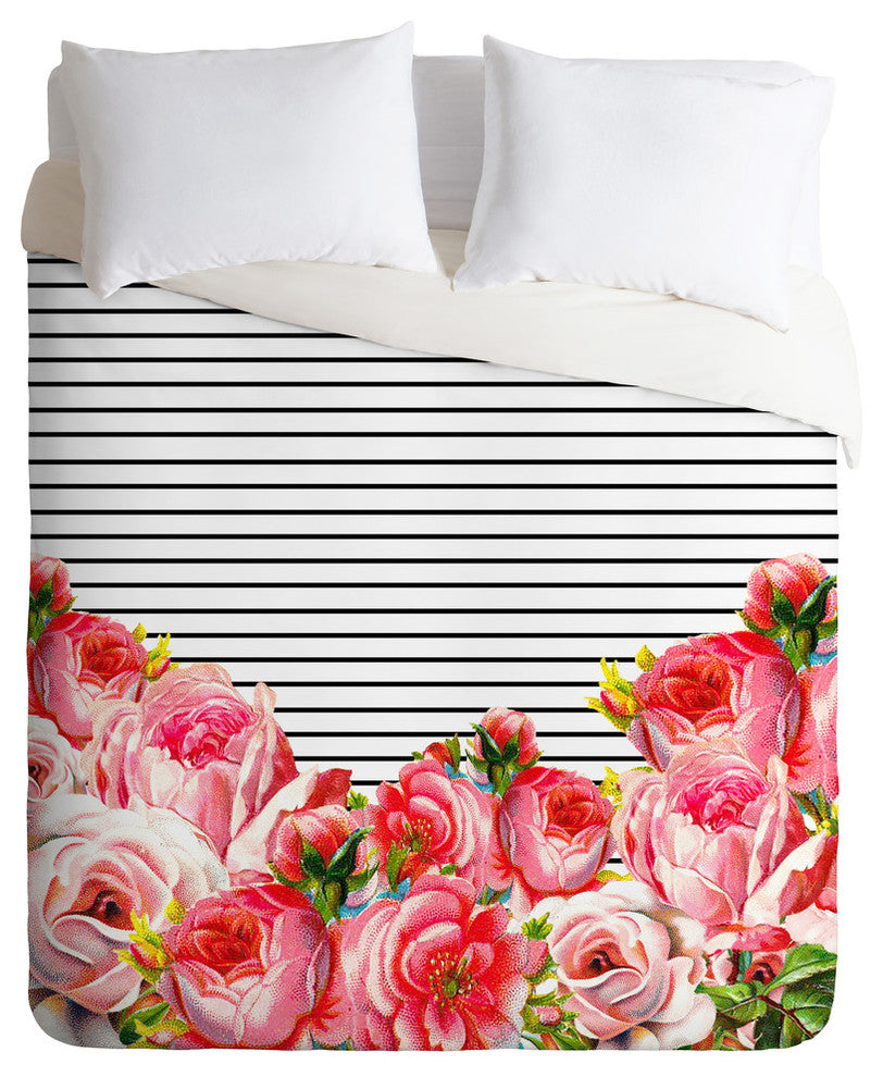 Lightweight Floral and Stripes Duvet Cover, Twin