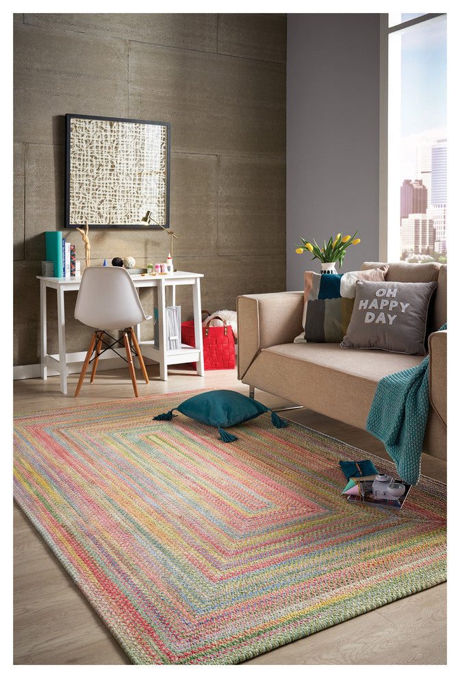 Baby's Breath Concentric Braided Rectangle Rug, Light Green, 5'6"x5'6"