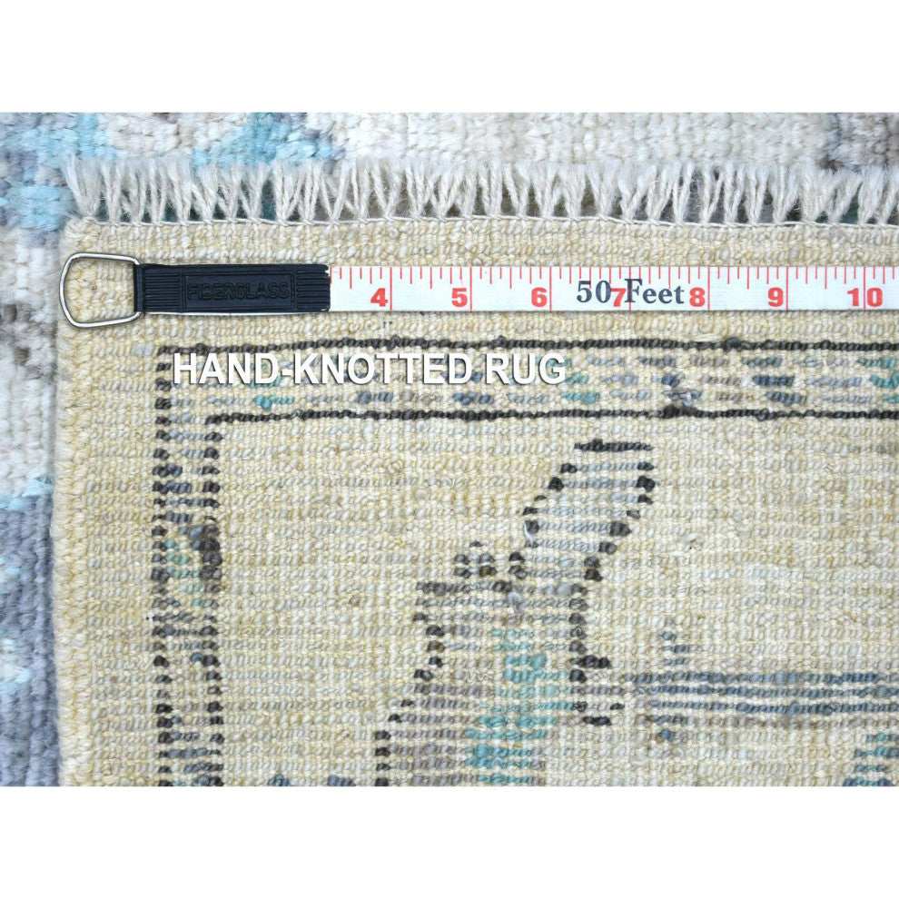 Beige Afghan Angora Oushak All Over Design Hand Knotted Pure Wool Rug 4'1"x5'10"
