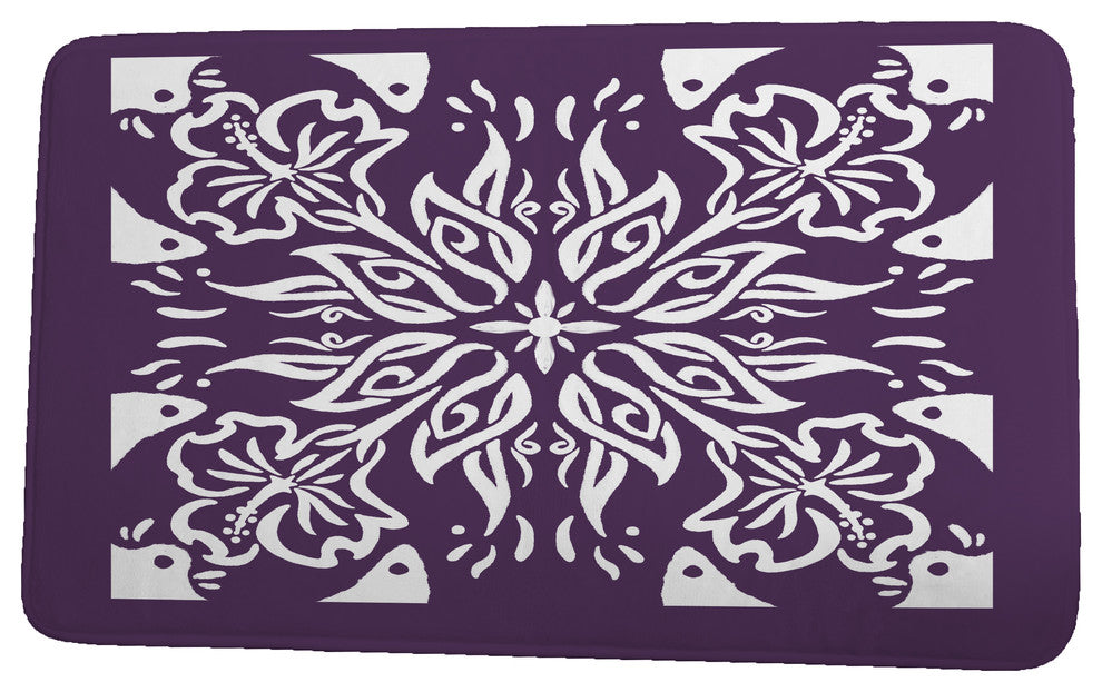 Cuban Flare Cuban Tile 3 Geometric Print Bath Mat, Purple, 21"x34"