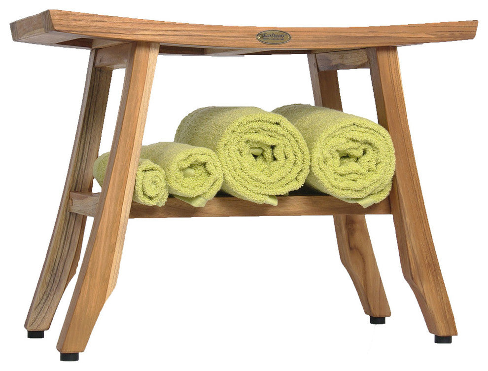 Ecodecors Satori Eastern Style Earthyteak Shower Bench, 24", With Shelf