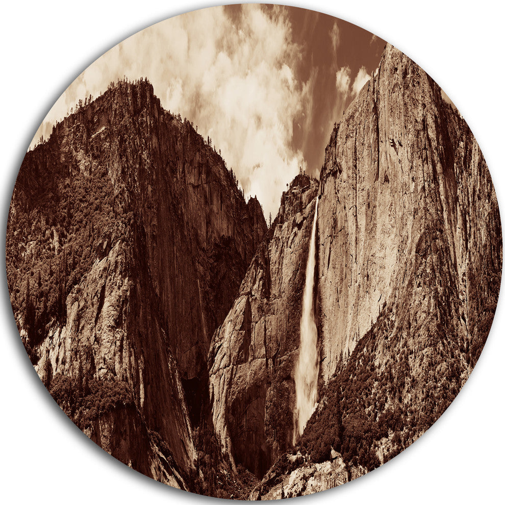 Yosemite Waterfall Panorama, Seashore Round Wall Art, 23"