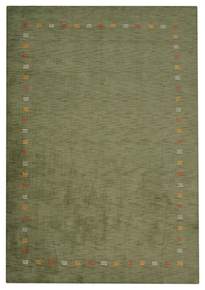 HAND KNOTTED LOOM WOOL ECO-FRIENDLY AREA RUGS - Rectangle, Green, Contemporary