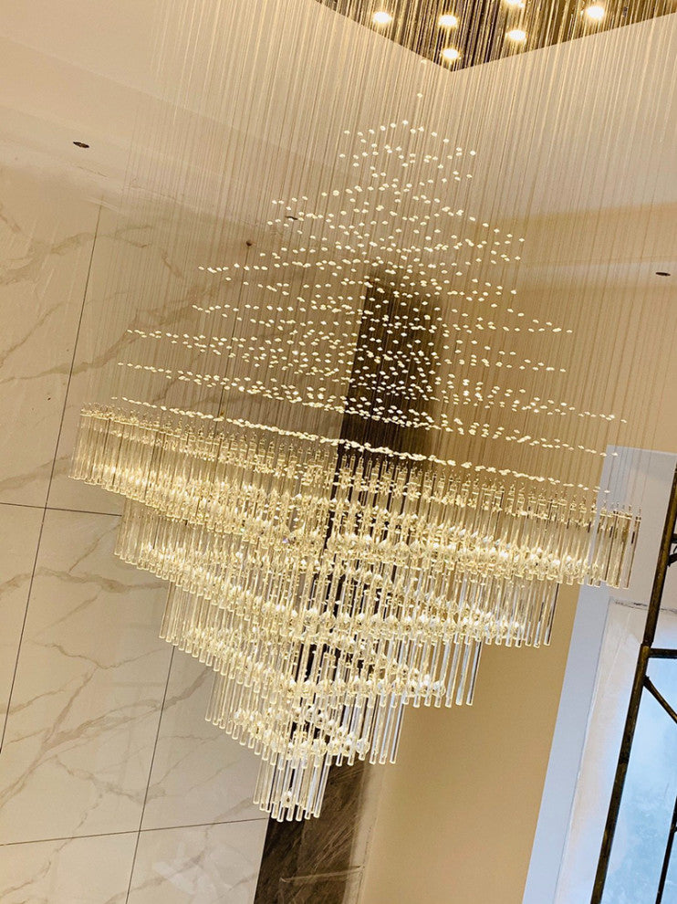 Tourrette-Levens | Modern Crystal LED Ceiling Chandelier with Square Base, 13 Lights, Cool Light