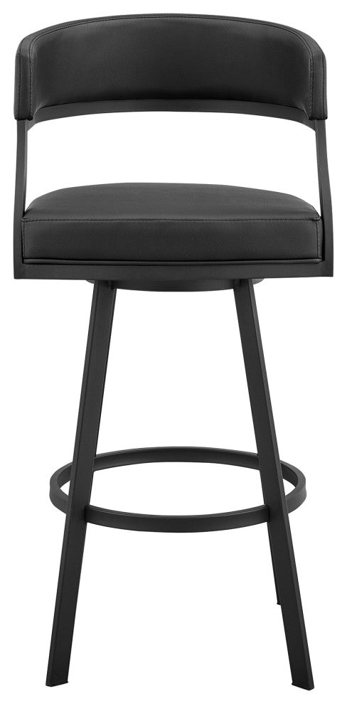 Dione 30" Bar Height Swivel Black Faux Leather and Metal Bar Stool