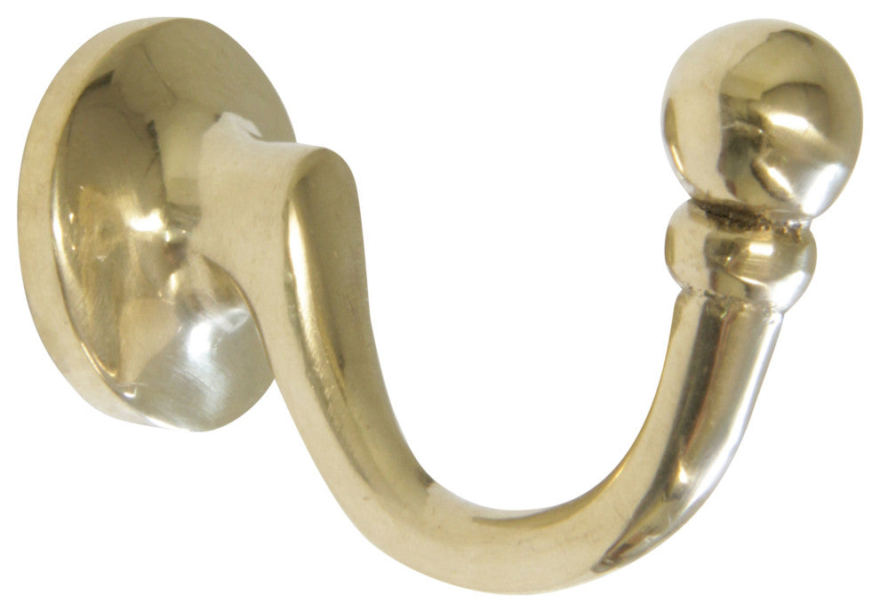 RCH Decorative Brass Wall Hook, 2 Inch, Various Finishes, Polished Brass, 2 Inch