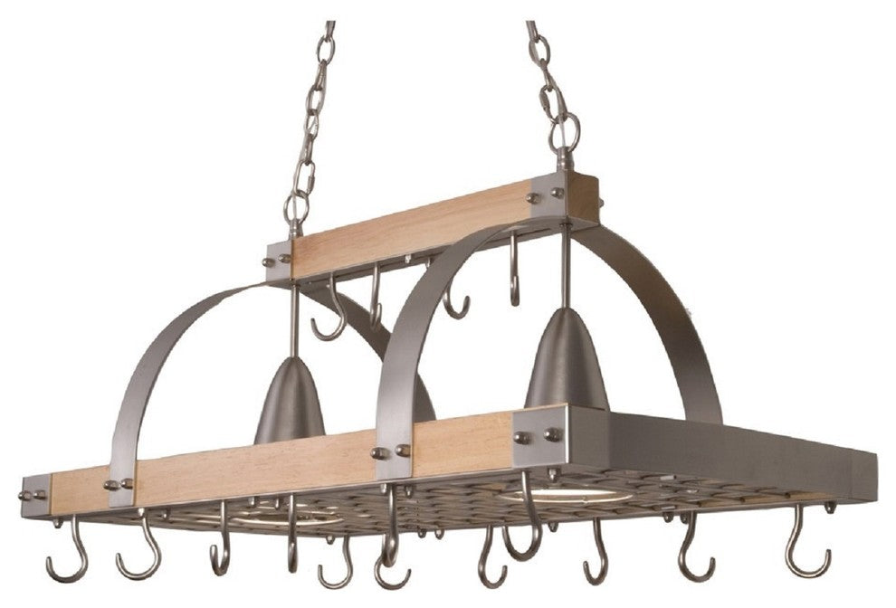 Elegant Designs 2-Light Kitchen Wood Pot Rack With Downlights