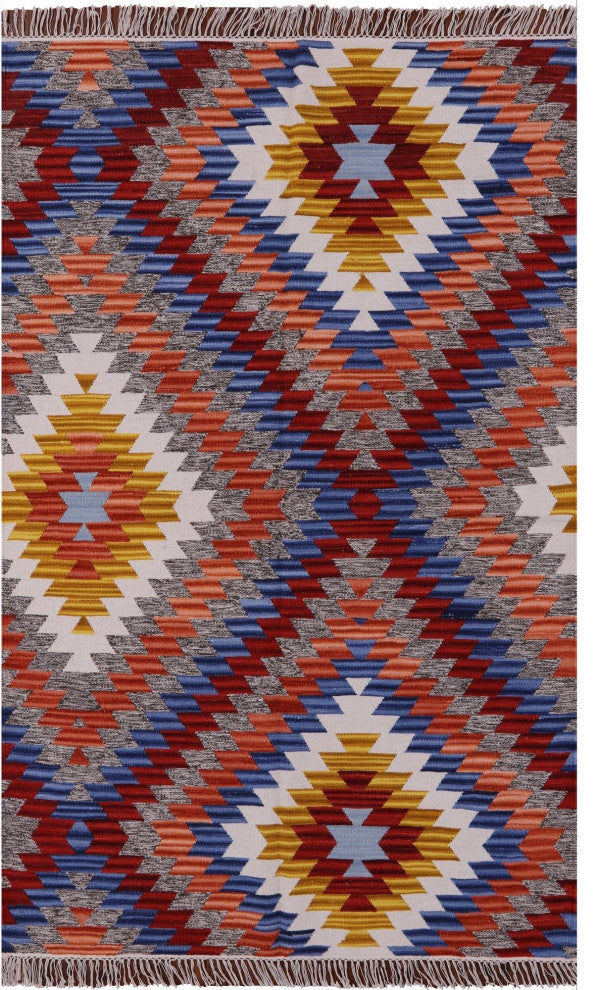 5' 0" X 8' 0" Flat Weave Kilim Reversible Wool Rug Q10544