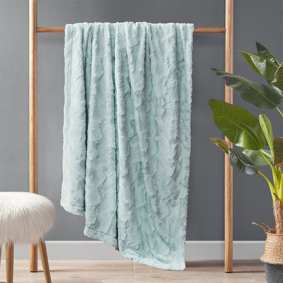 Madison Park Zuri Oversized Faux Fur Throw, Aqua