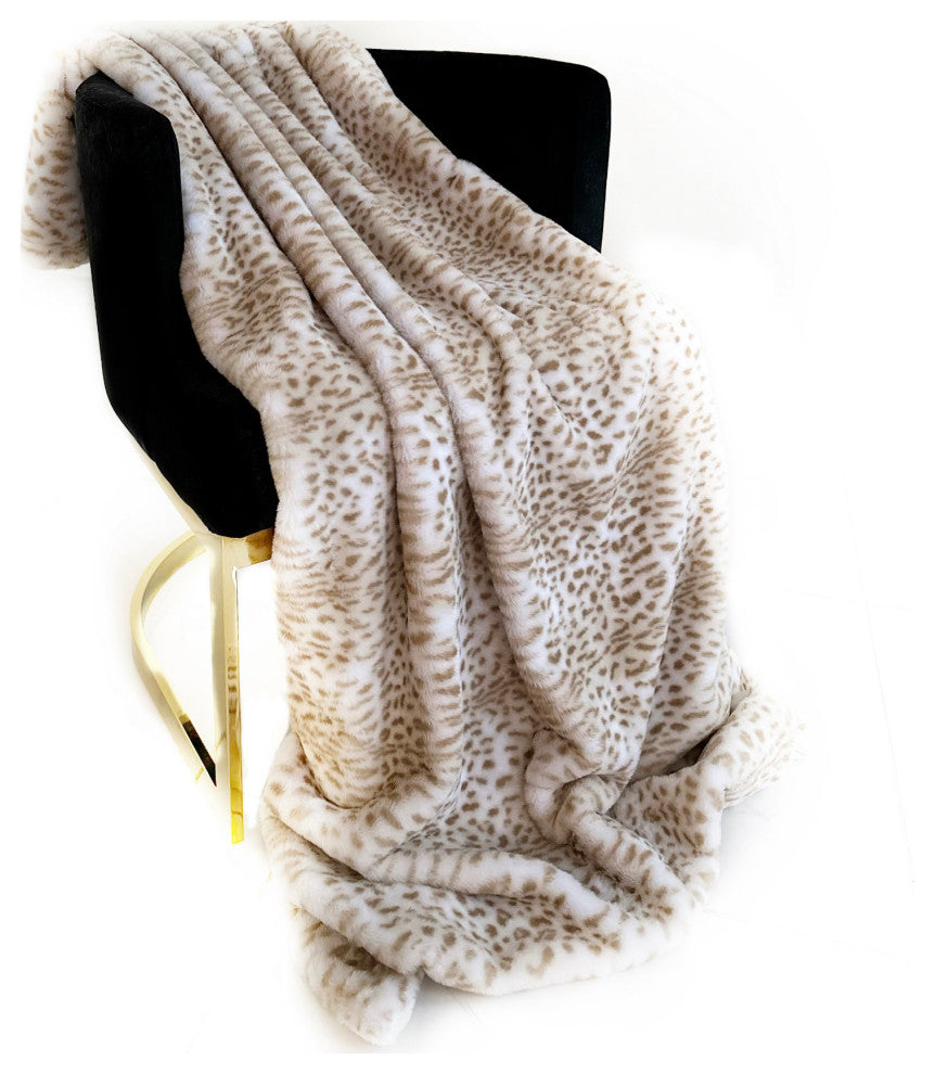 Plutus Brown Taupe Savannah Cat Faux Fur Throw Blanket, 114"L x 120"W King