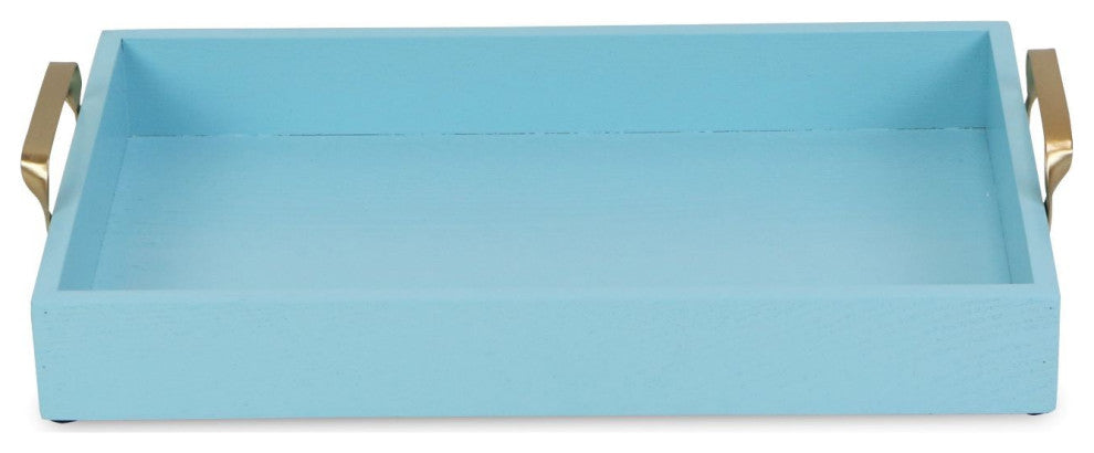 Light Blue Wooden Tray With Gold Handles