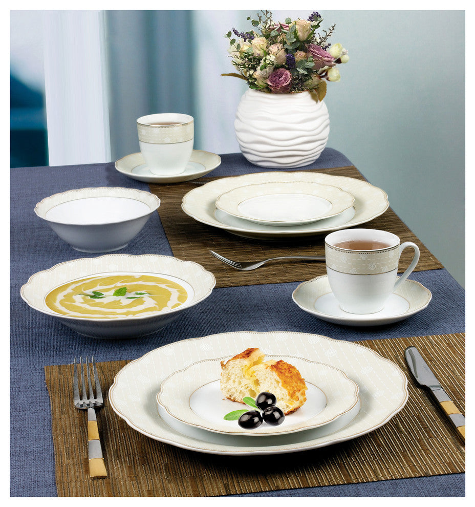 24 Piece Wavy Dinnerware-Porcelain-Srvice for 4-Tova