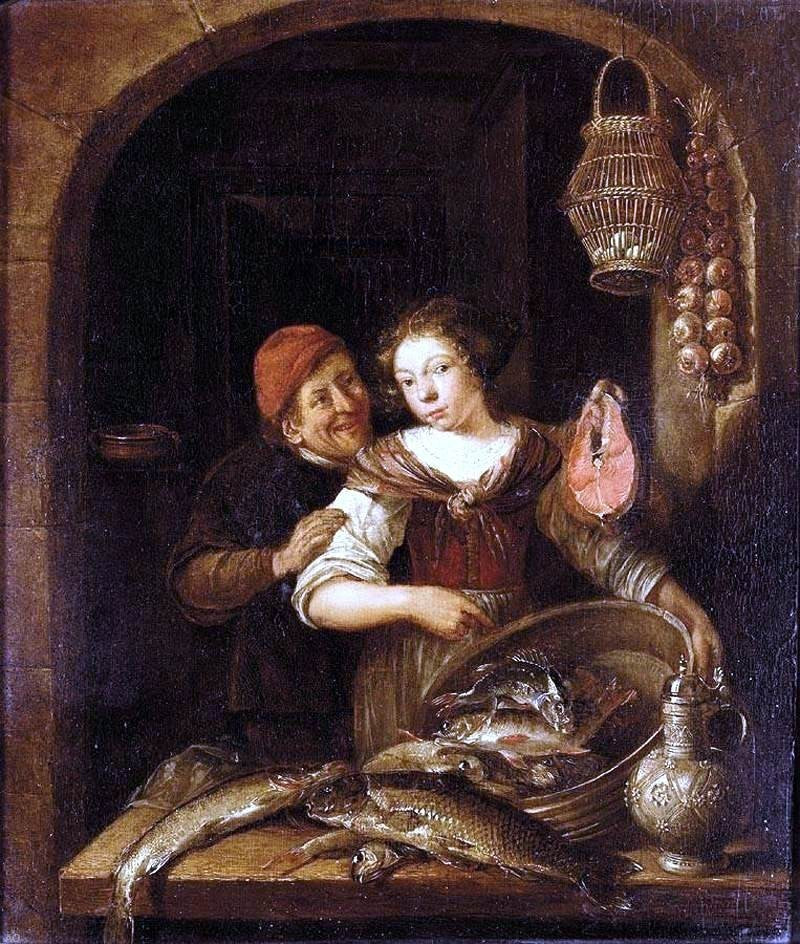 Gerrit Van Battem Domestic Scene, 20"x25" Gallery Wrapped Canvas Print