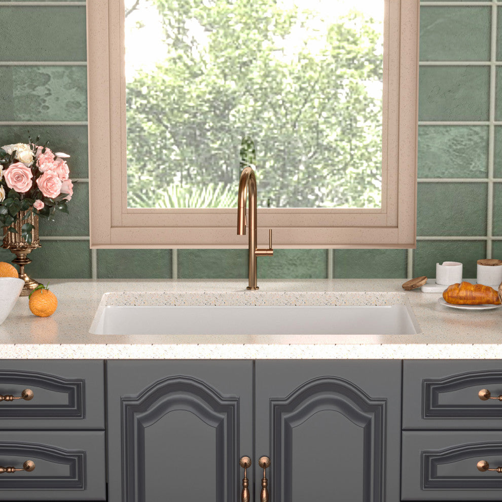 27"L x 19"W Undermount Fireclay Kitchen Sink with Sink Grid and Basket Strainer