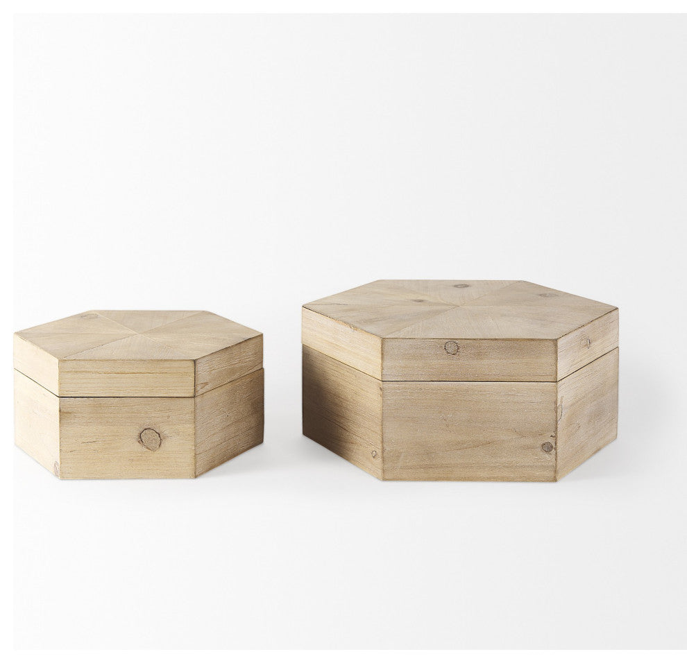 Set of Two Hexagonal Wooden Boxes