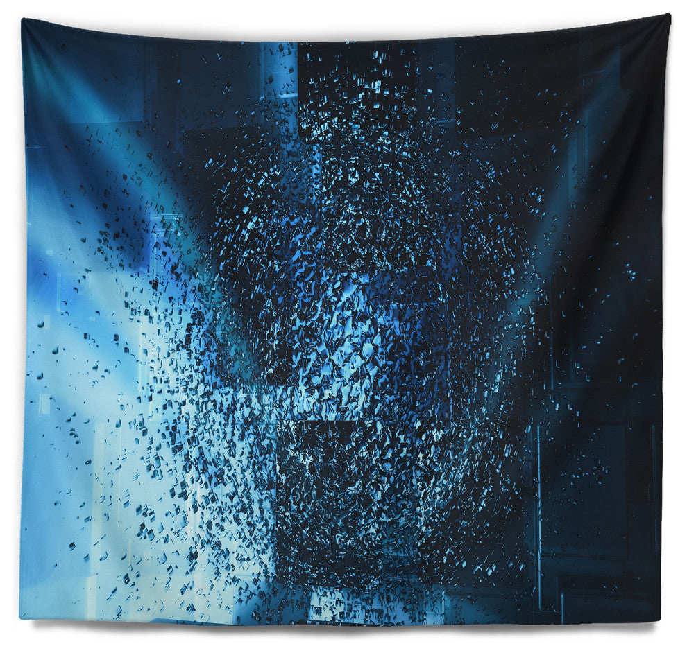 Fractal 3D Blue Paint Splash Contemporary Wall Tapestry, 39"x32"