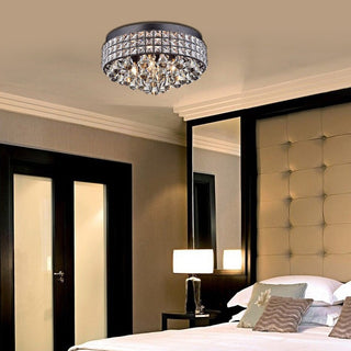 Iron Shade Crystal Flush Mount Chandelier - Black Finish