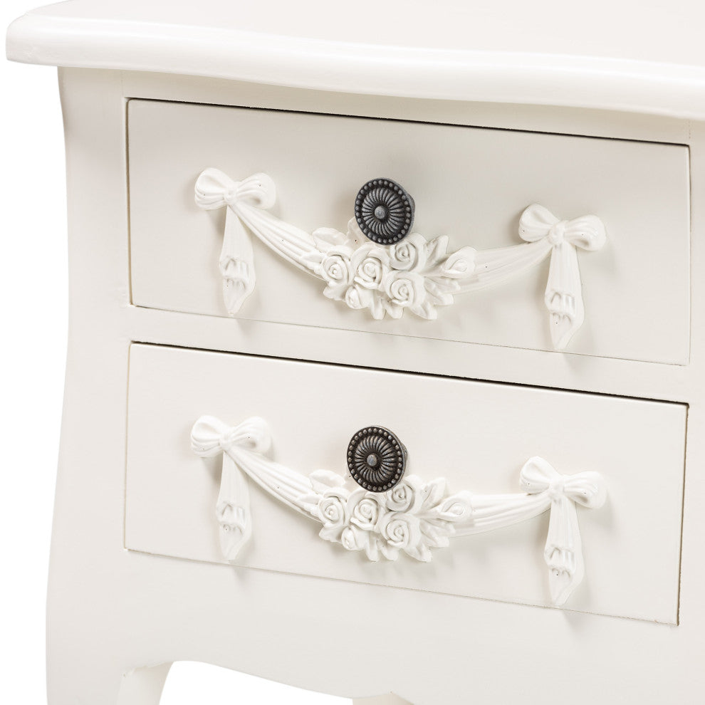 Eliya Classic and Traditional White Finished Wood 2-Drawer Nightstand