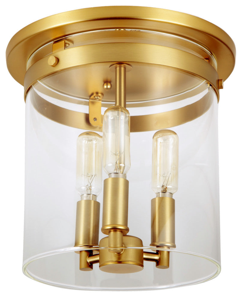 Roxbury three light cylinder glass flushmount