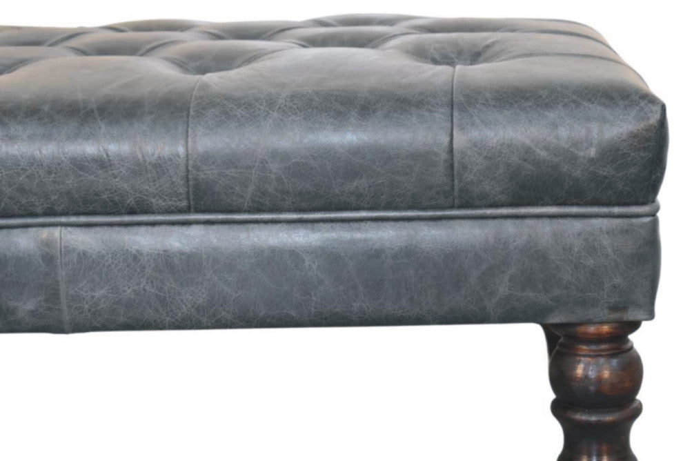 Ottoman Upholstered Buffalo Teal Leather With Castor Legs Artisan Furniture