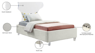 Ghost Velvet Upholstered Bed, Cream, Twin