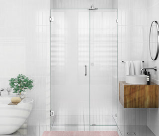 78"x49" Frameless Hinged Shower Door, Wall Hinge Door Style, Chrome