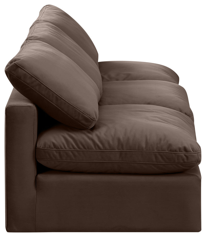 Indulge Upholstered Modular Sofa, Brown, 3-Piece: 3 Armless Chair, Down Stuffed Velvet