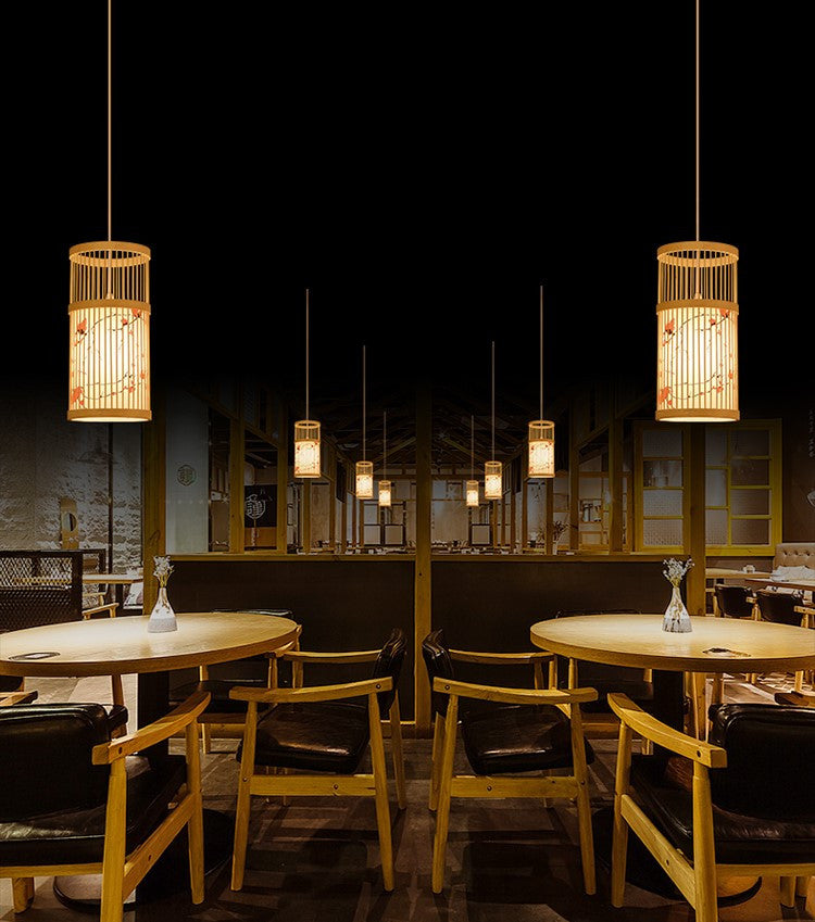 Ypres | Creative Drum Japanese Chandelier made of Bamboo and Silk for Bedroom, A