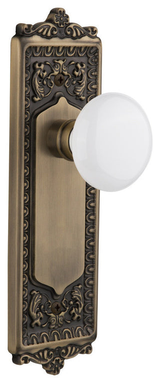 Double Egg & Dart Plate With White Porcelain Knob, Antique Brass