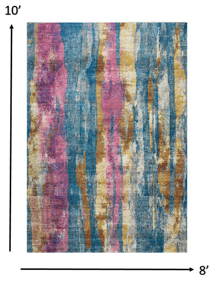 8 x 10 Gray Colorful Abstract Stripes Area Rug