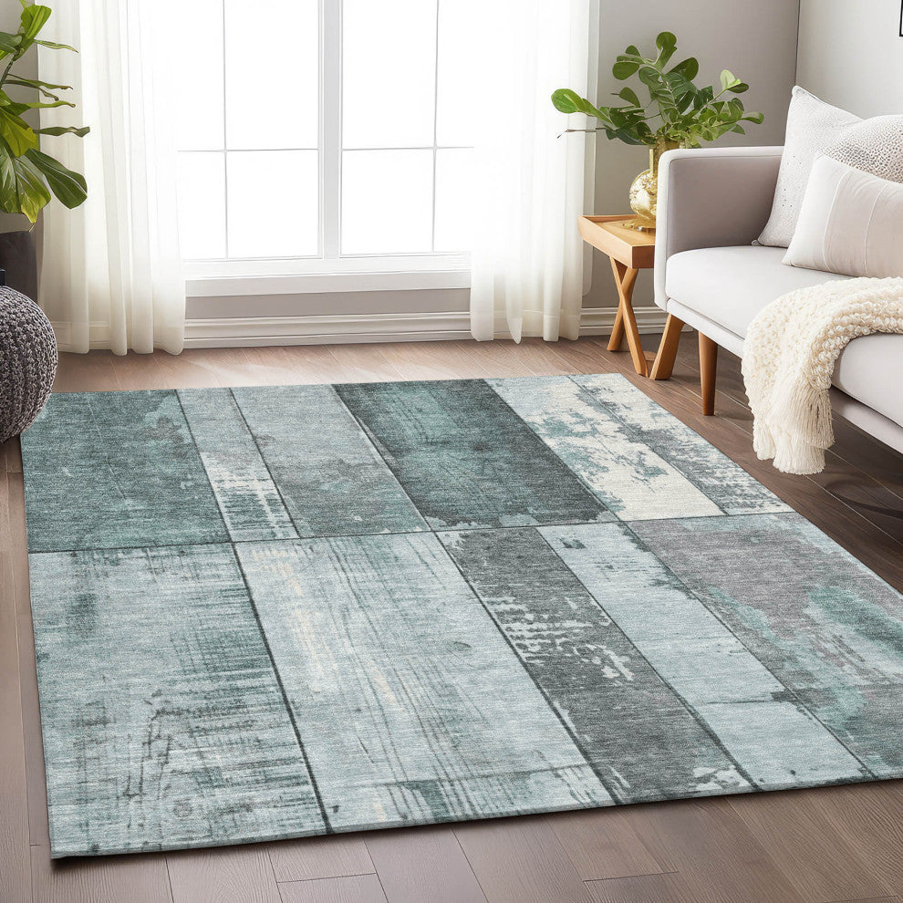 Machine Washable Indoor/Outdoor Chantille ACN1877 Teal 10' x 14' Rug
