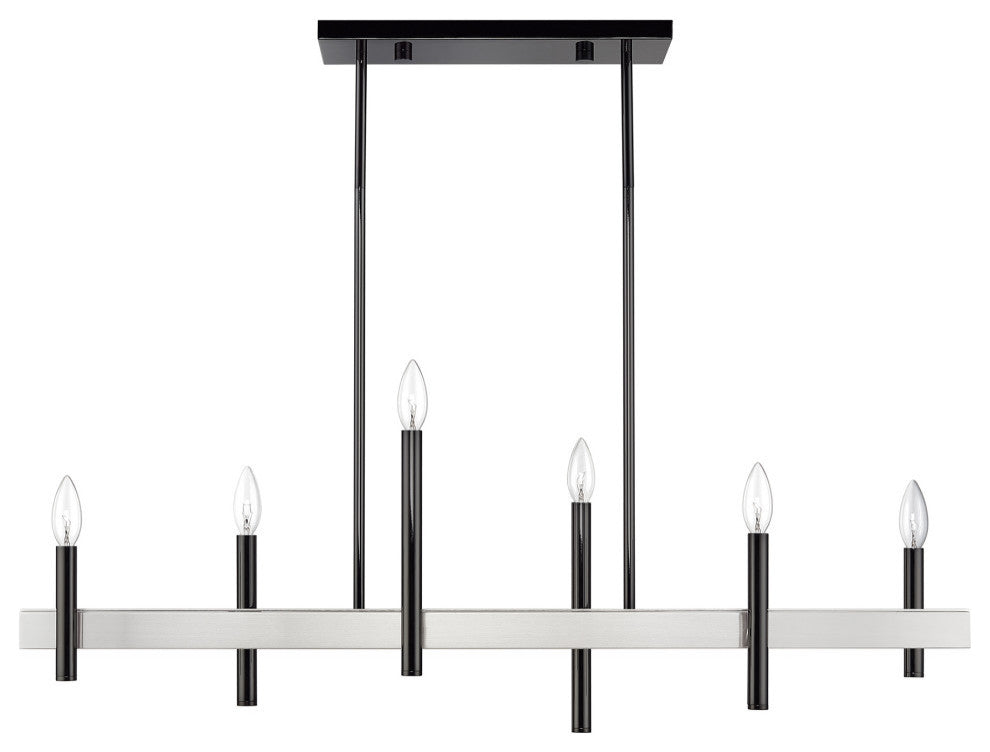 Denmark 6-Light Black Chrome Extra Large Linear Chandelier with Brushed Nickel