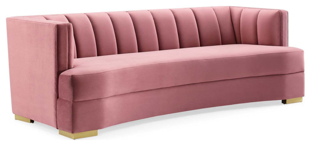 Encompass Channel Tufted Performance Velvet Curved Sofa Dusty Rose