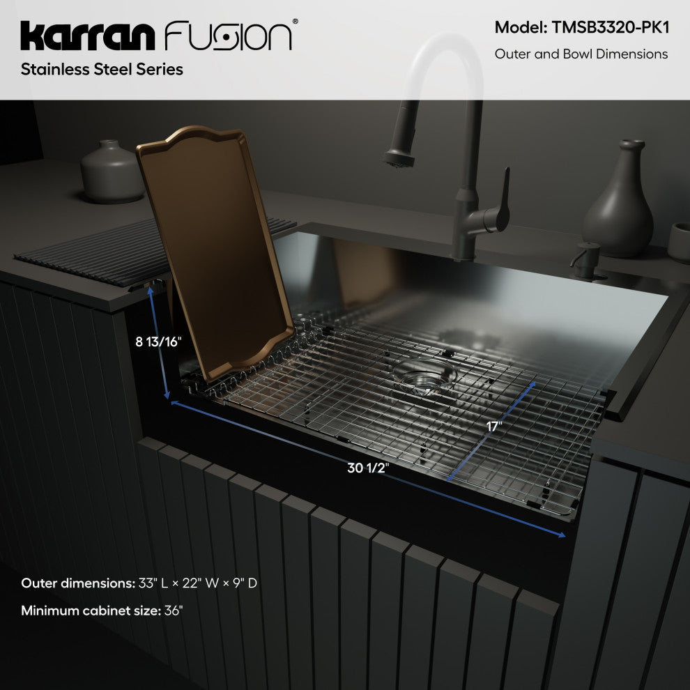 Karran Fusion Top Mount 33-in x 22-in Stainless Steel Single Bowl Kitchen Sink