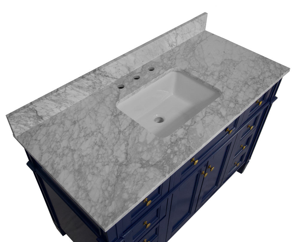 Hailey 48" Bathroom Vanity, Royal Blue, Carrara Marble